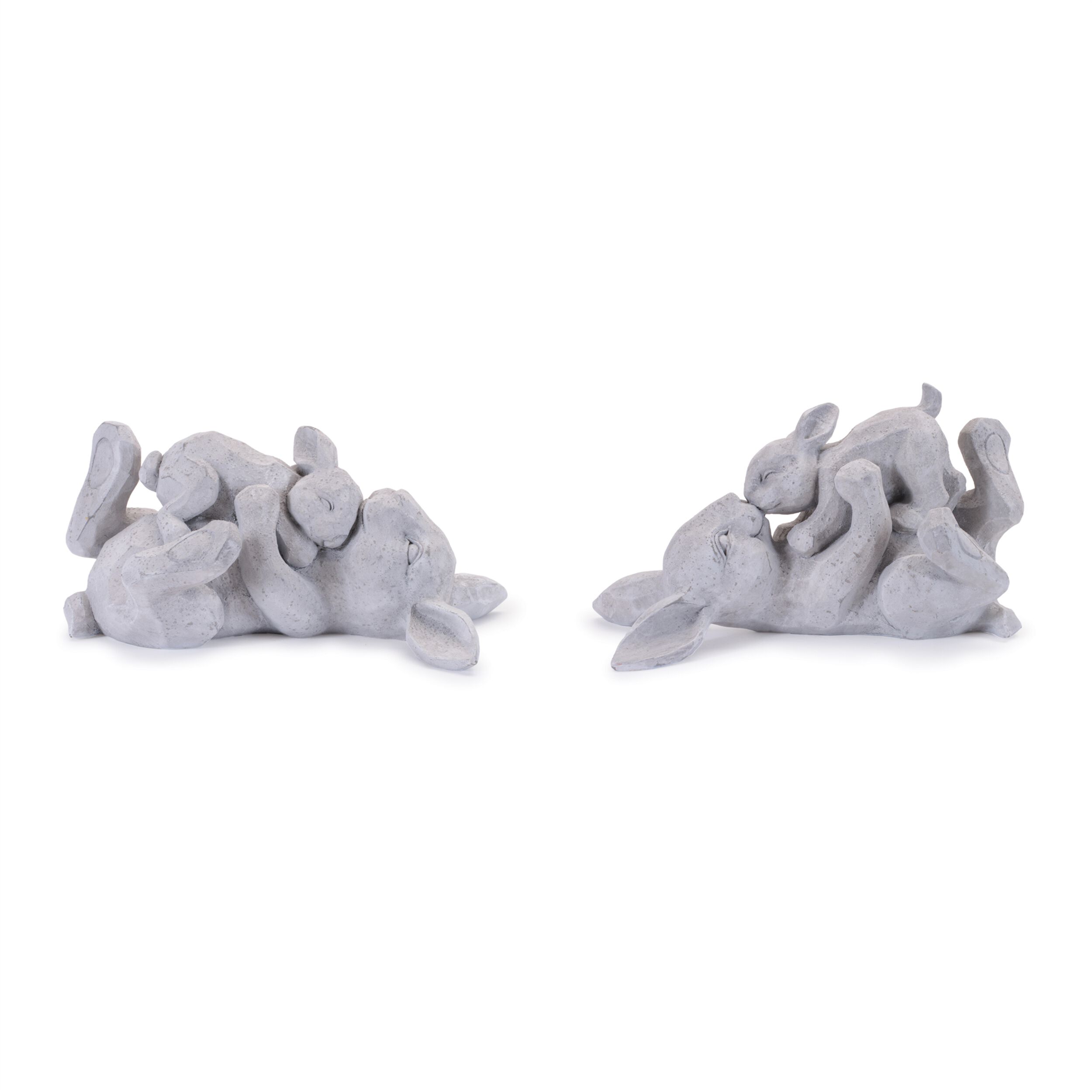 Laying Rabbit with Baby Bunny Figurine Set of 2, GRAY, hi-res image number 0