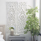 Set Of 2 White Mango Wood Farmhouse Abstract Wall Décor, , alternate image number null