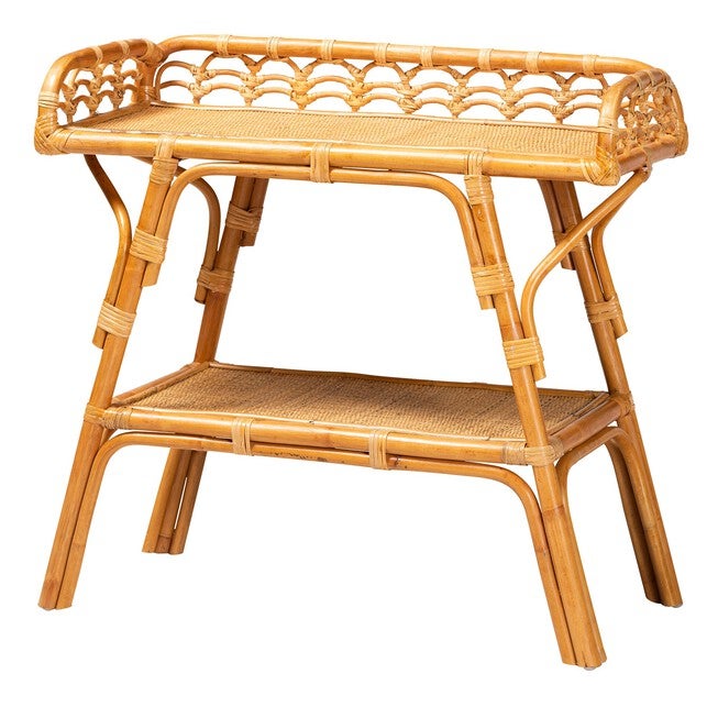 Nayana Modern Bohemian Natural Rattan 2-Tier Console Table, LIGHT HONEY, alternate image number 2