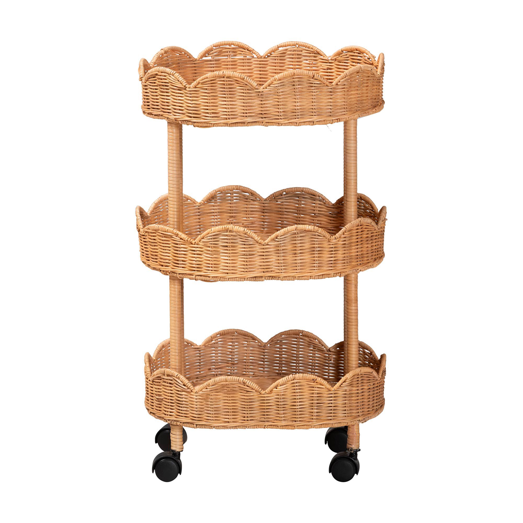 Bulana Natural Rattan 3-Tier Rolling Storage Cart, HONEY, alternate image number 2