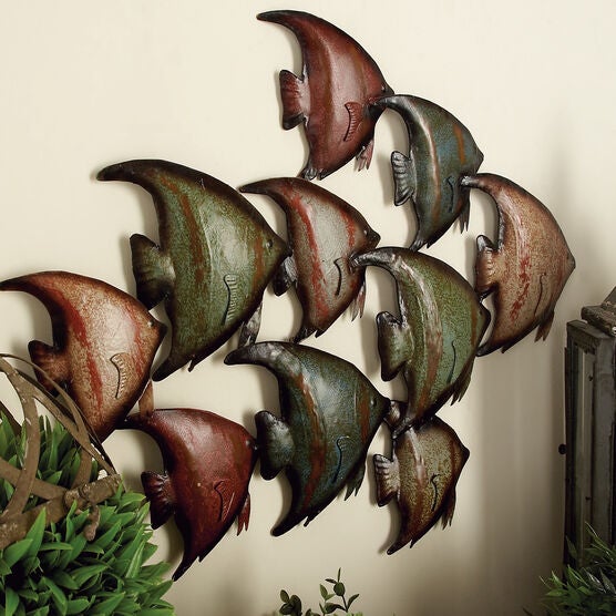 Multi Colored Metal Coastal Fish Wall Decor, , alternate image number null
