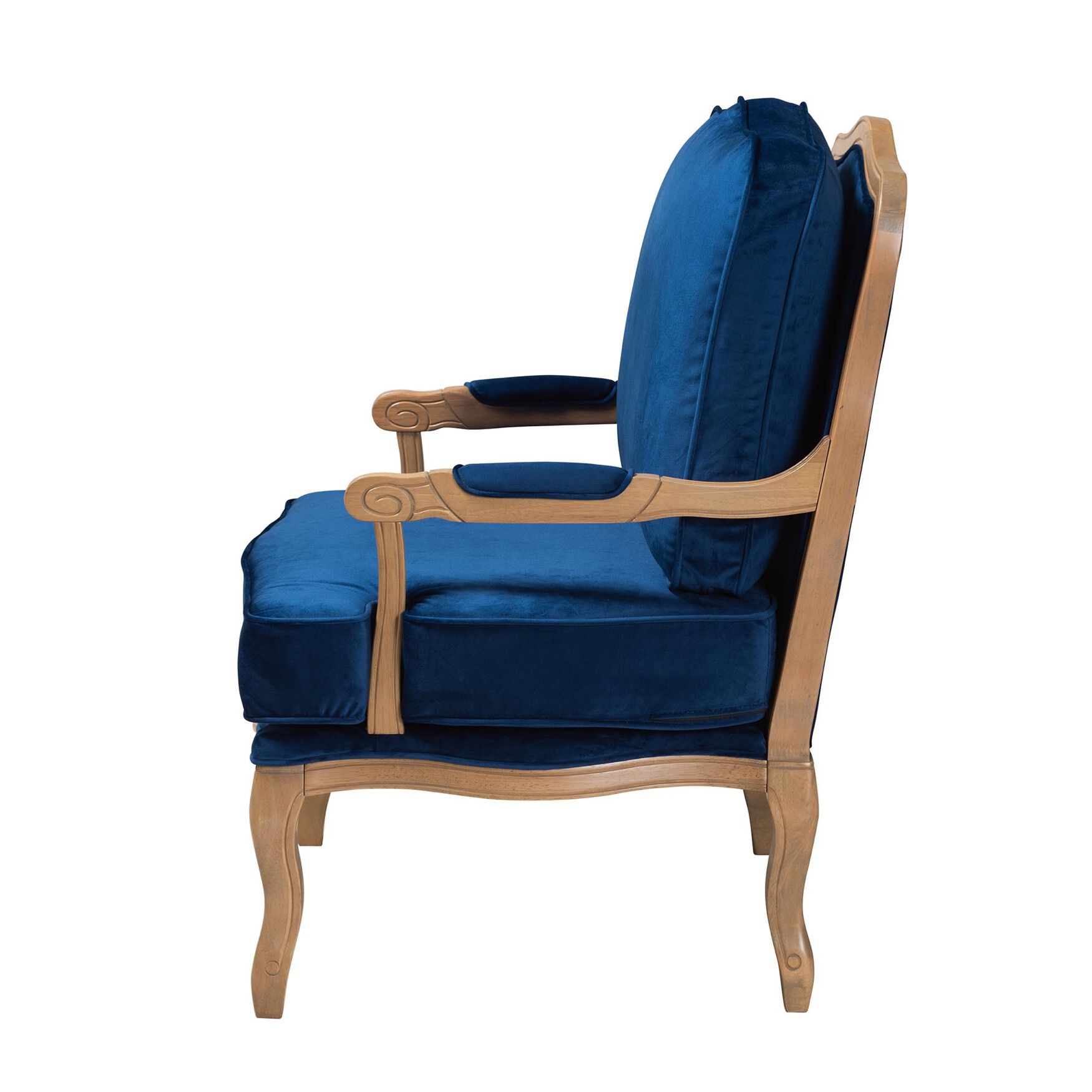 Jules Traditional Navy Blue Fabric And French Oak Brown Finished Wood Accent Chair, , alternate image number 2
