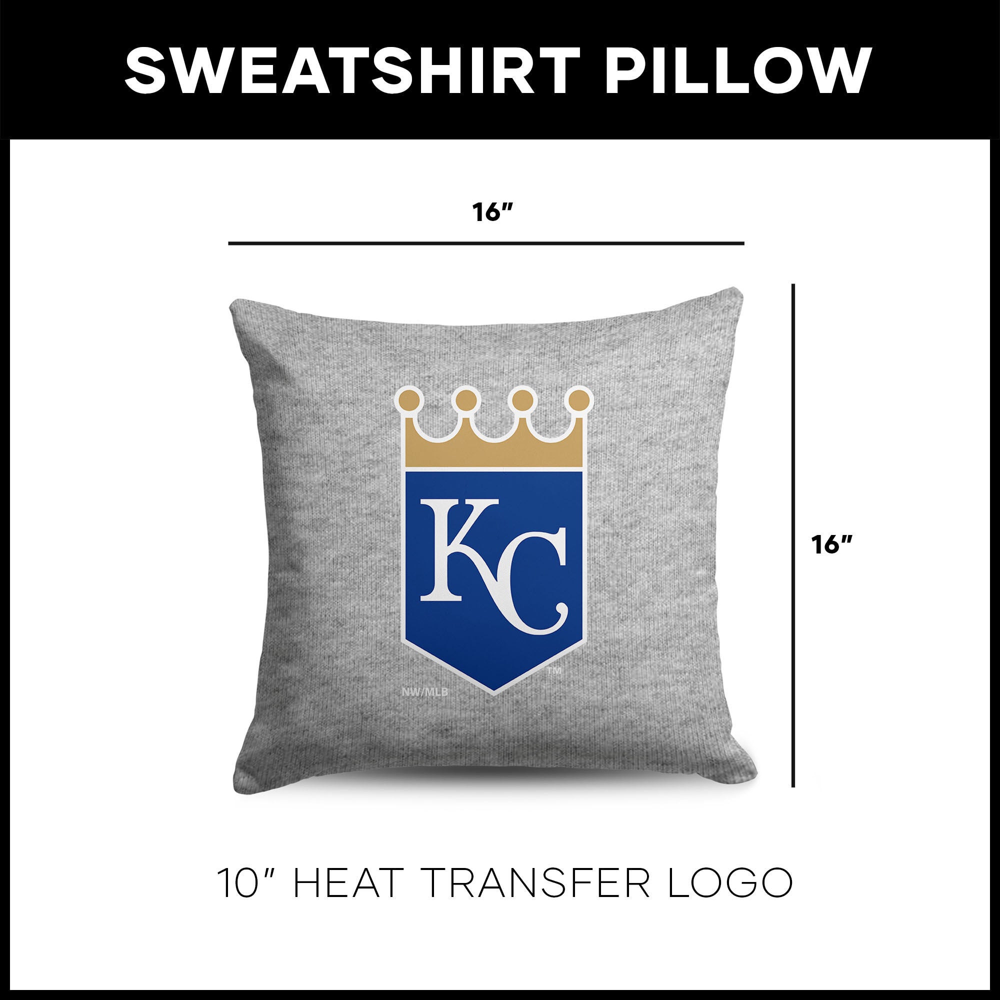 Kansas City Royals MLB Primary Sweatshirt PIllow 16 Inches, GRAY, alternate image number 4