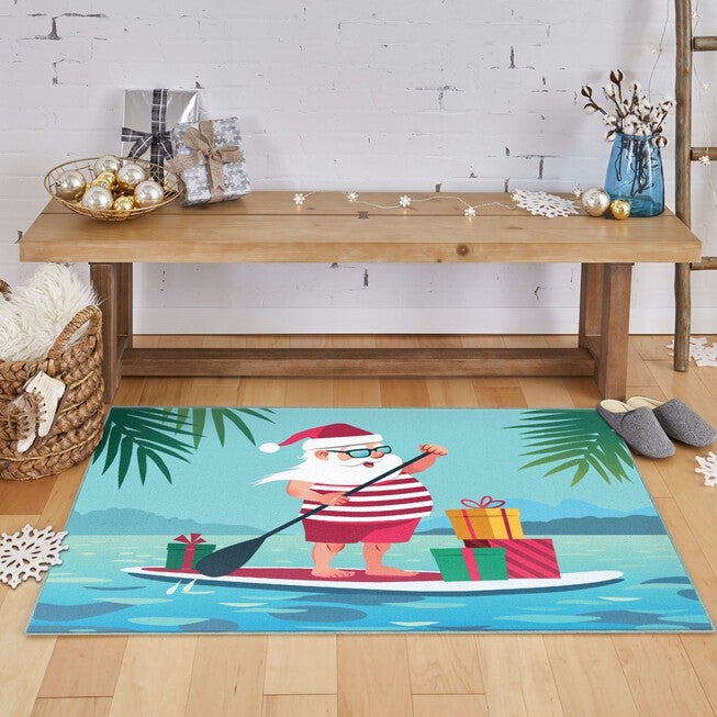 Paddleboard Santa Multi Kitchen Rug, , alternate image number null