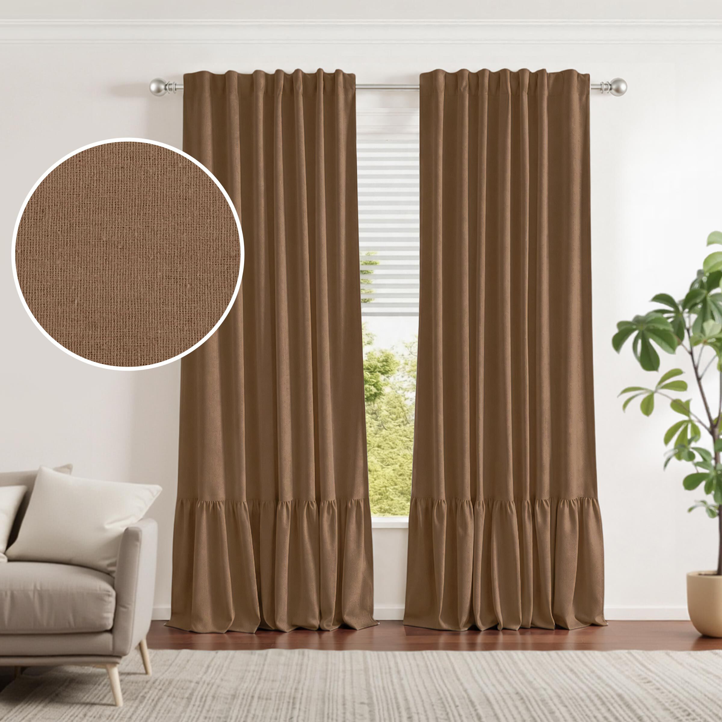 100% Blackout Recycled Cotton Ruffle Curtain Pair