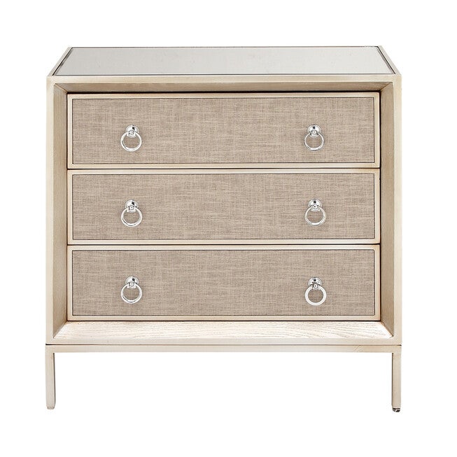 Beige Linen and Wood Glam Chest, 32x32x16, BEIGE, hi-res image number 0
