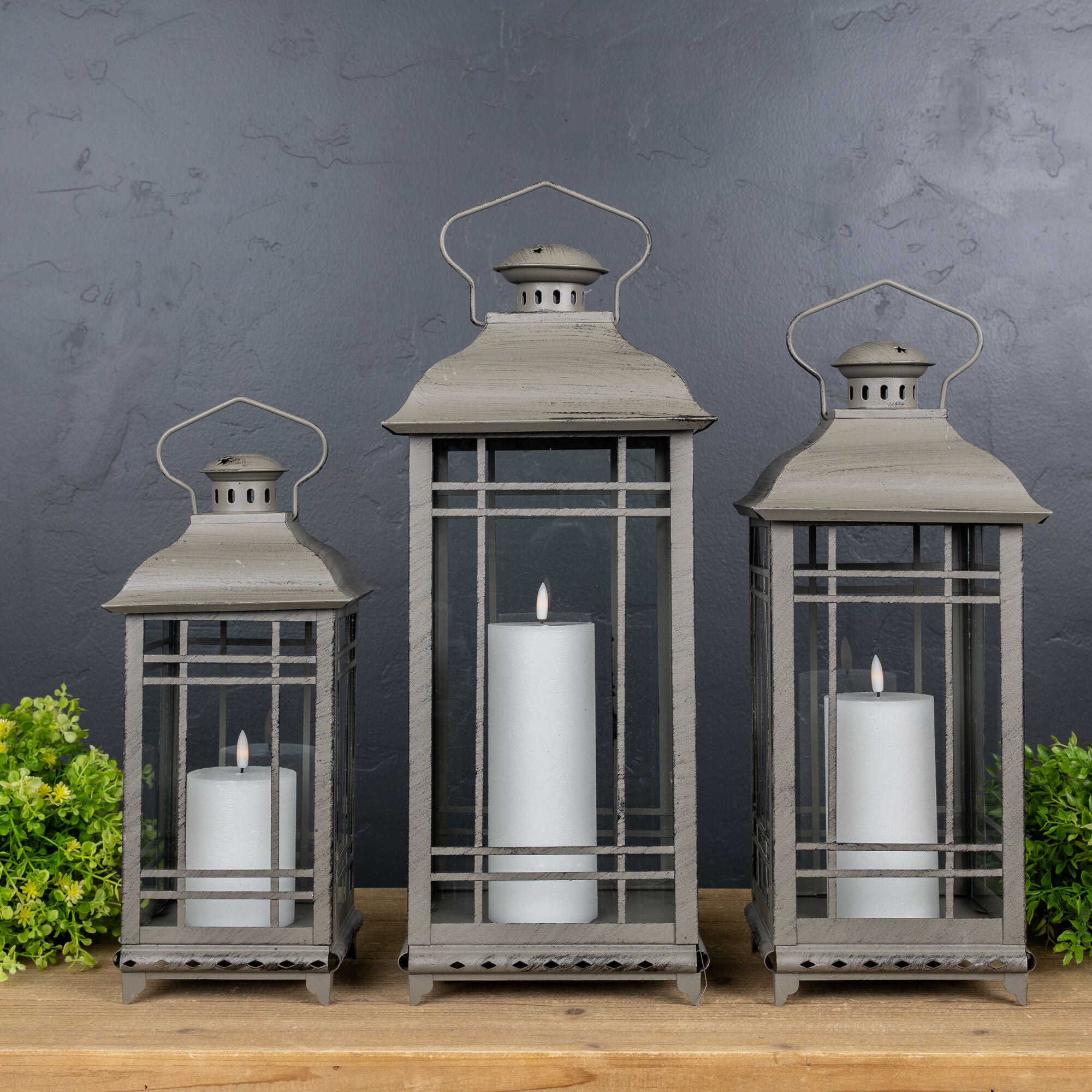 Lantern (Set of 3) 14 inchesH, 17 inchesH, 20 inchesH Metal/Glass, BROWN, alternate image number 1