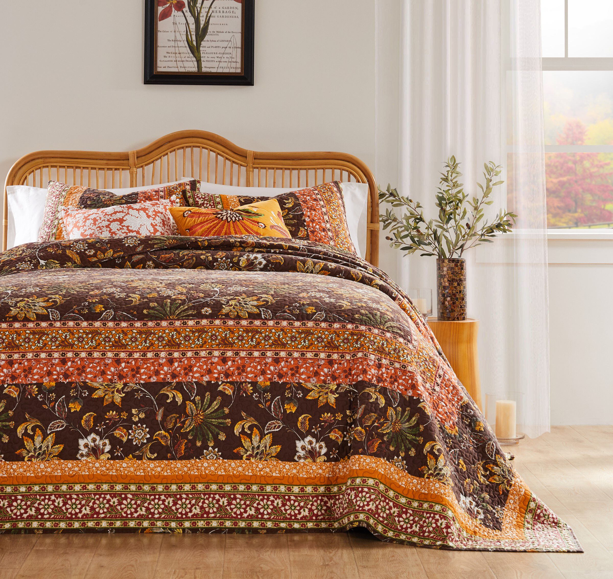 Audrey Reversible Cotton-Rich Bedspread Set, CHOCOLATE, hi-res image number 0