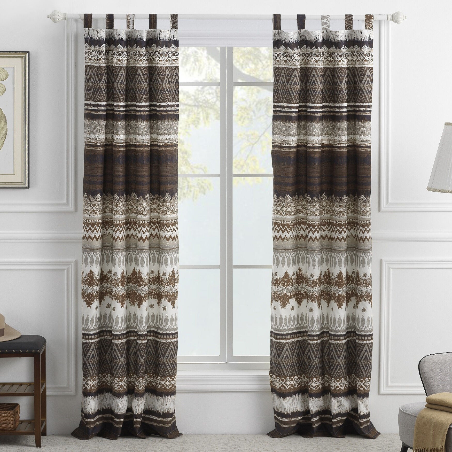 Southwest Latte Curtain Panel Pair, LATTE, hi-res image number 0