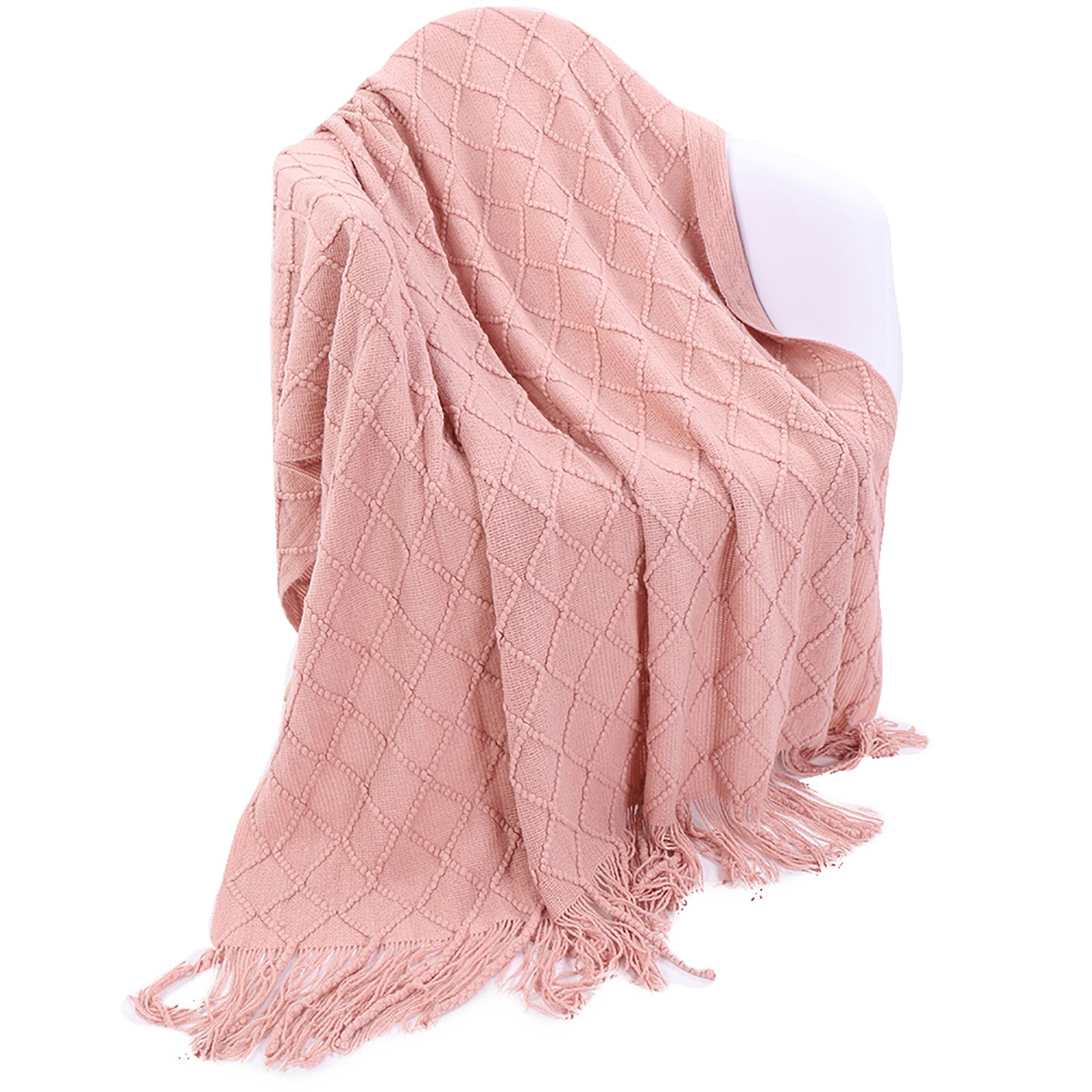 Battilo Home Soft Throw Blanket Warm & Knitted Blankets with Decorative Fringe Lightweight for Bed or Sofa Decorative, 50 inchesx60 inches, PINK, hi-res image number 0