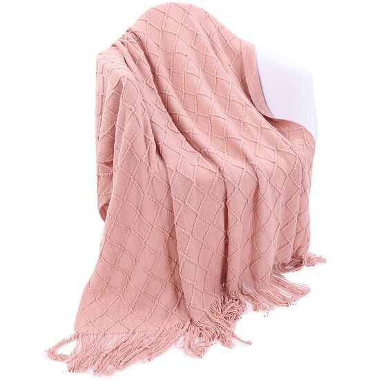 Battilo Home Soft Throw Blanket Warm & Knitted Blankets with Decorative Fringe Lightweight for Bed or Sofa Decorative, 50"x60", PINK, hi-res image number null