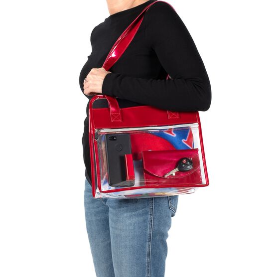 Tote Bag With Wallet, Clear/Red, , on-hover image number null
