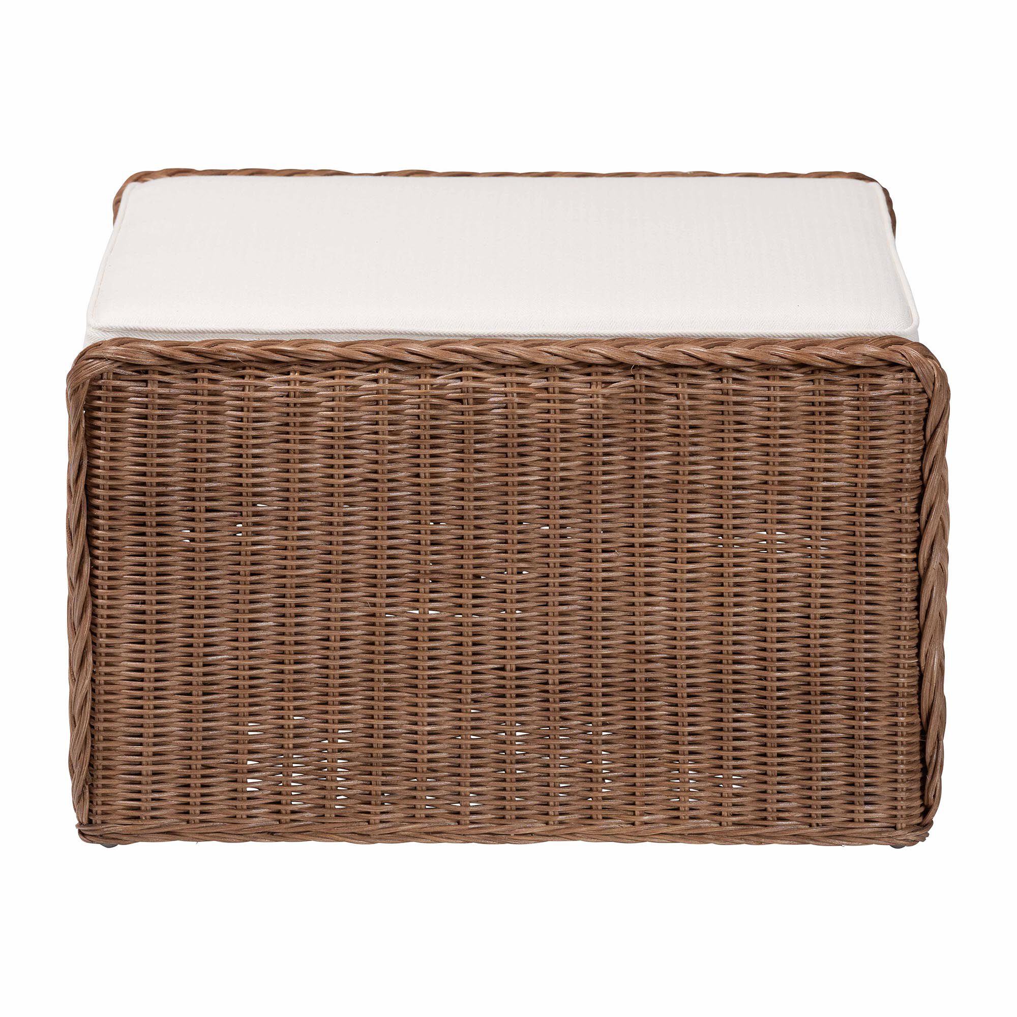 Derris Bohemian Peanut Brown Braided Rattan Footstool, BROWN, alternate image number 3