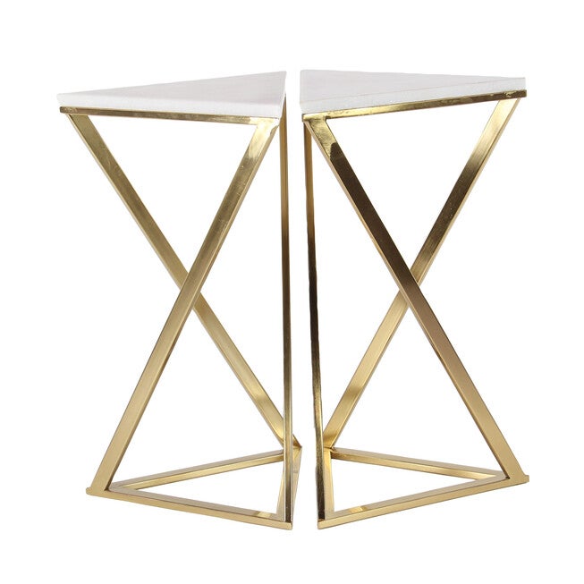 Set of 2 Gold Marble Contemporary Accent Table, 14 inches x 24 inches, WHITE, hi-res image number 0