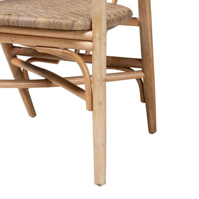 Kyoto Modern Bohemian Natural Brown Rattan 2-Piece Dining Chair Set, , alternate image number null