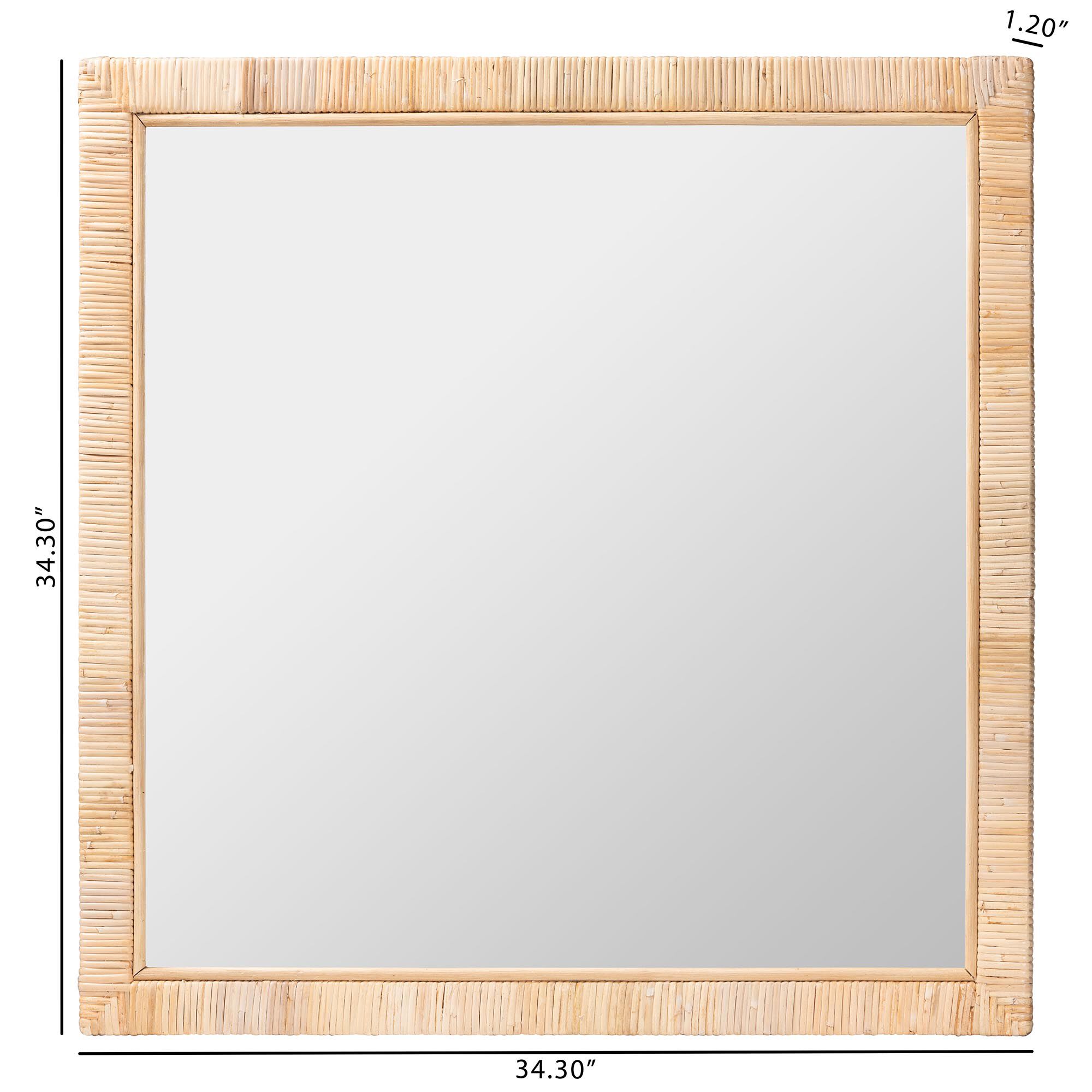 Lankston Bohemian Natural Rattan Square Accent Wall Mirror, NATURAL, alternate image number 4