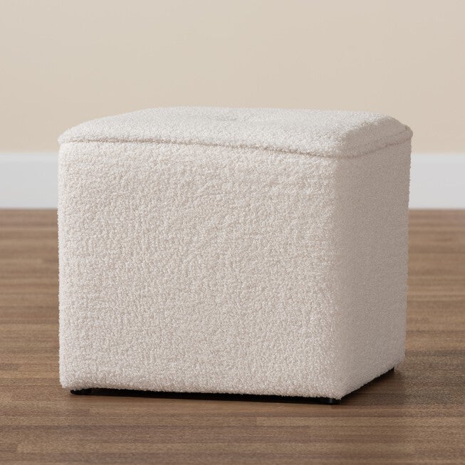 Isaiah Modern And Contemporary Ivory Boucle Upholstered Ottoman, , alternate image number null