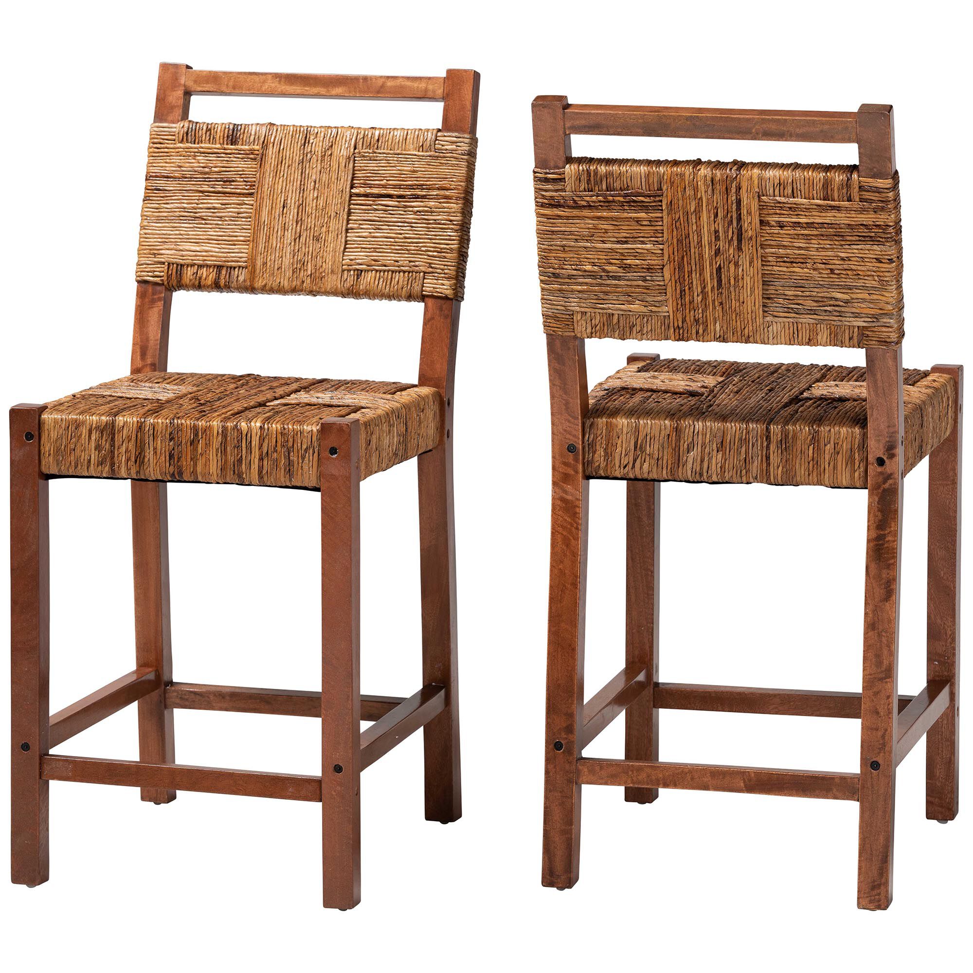 Raniya Seagrass Counter Stool Set of 2, BROWN, alternate image number 1
