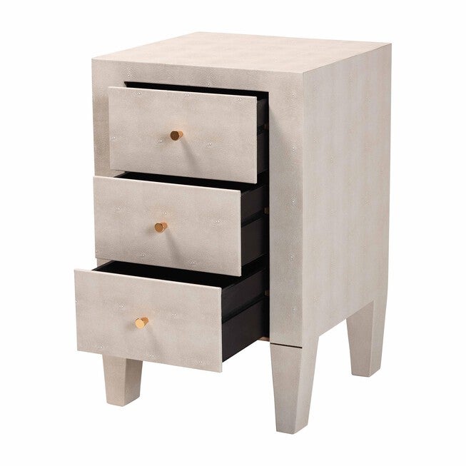 Leyna Modern Beige Faux Shagreen 3-Drawer End Table, BEIGE, alternate image number null