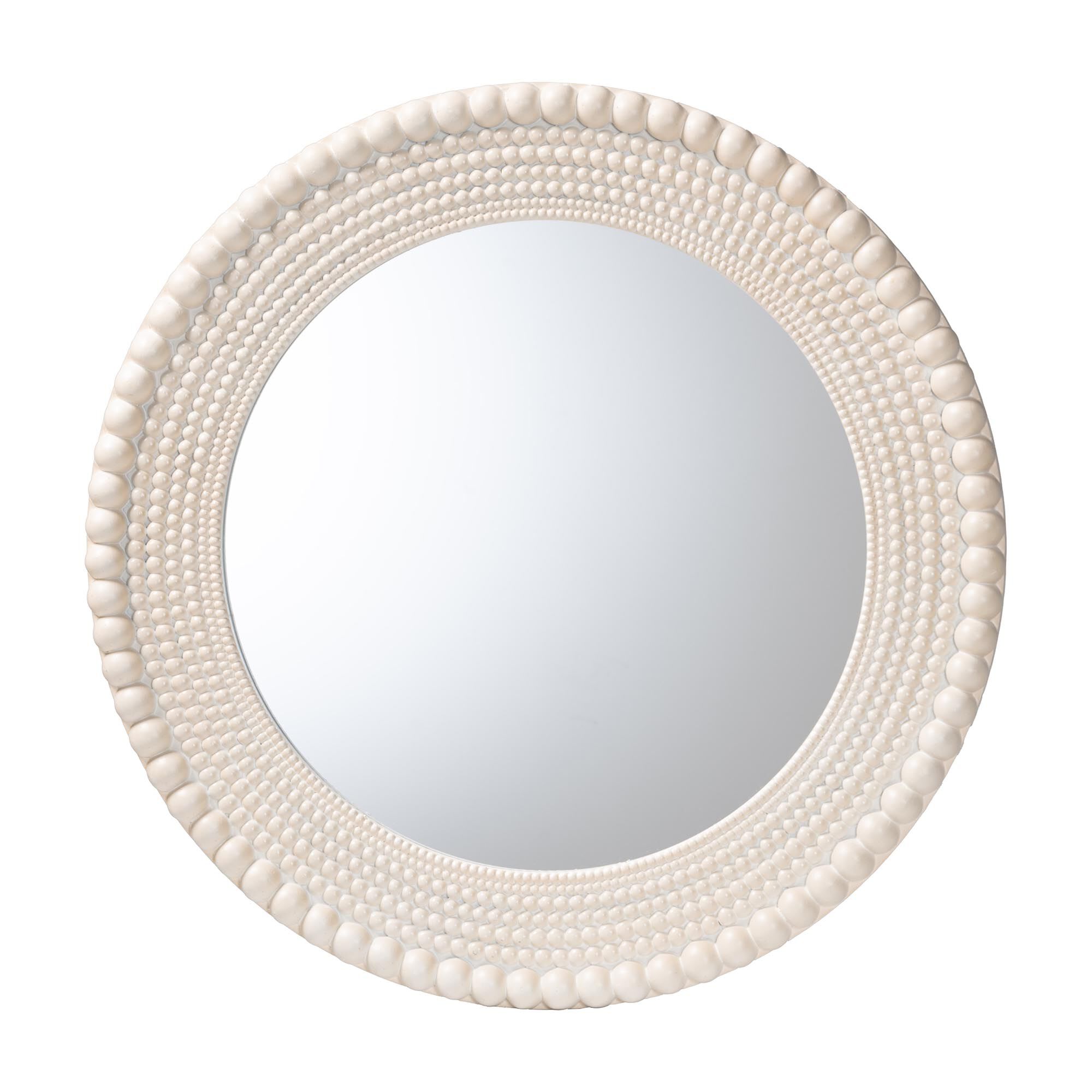 Grazia Modern Round Beaded-framed Accent Mirror in Pearl White, WHITE, alternate image number 1