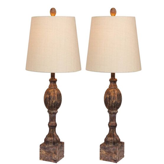 Cottage Antique Brown Resin 26.5" Table Lamp, Set 2, BROWN, hi-res image number null