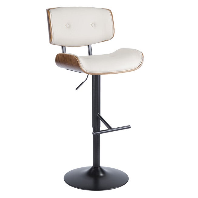 Lombardi Mid-Century Modern Adjustable Barstool In Walnut With Faux Leather Upholstery, WALNUT CREAM, hi-res image number 0