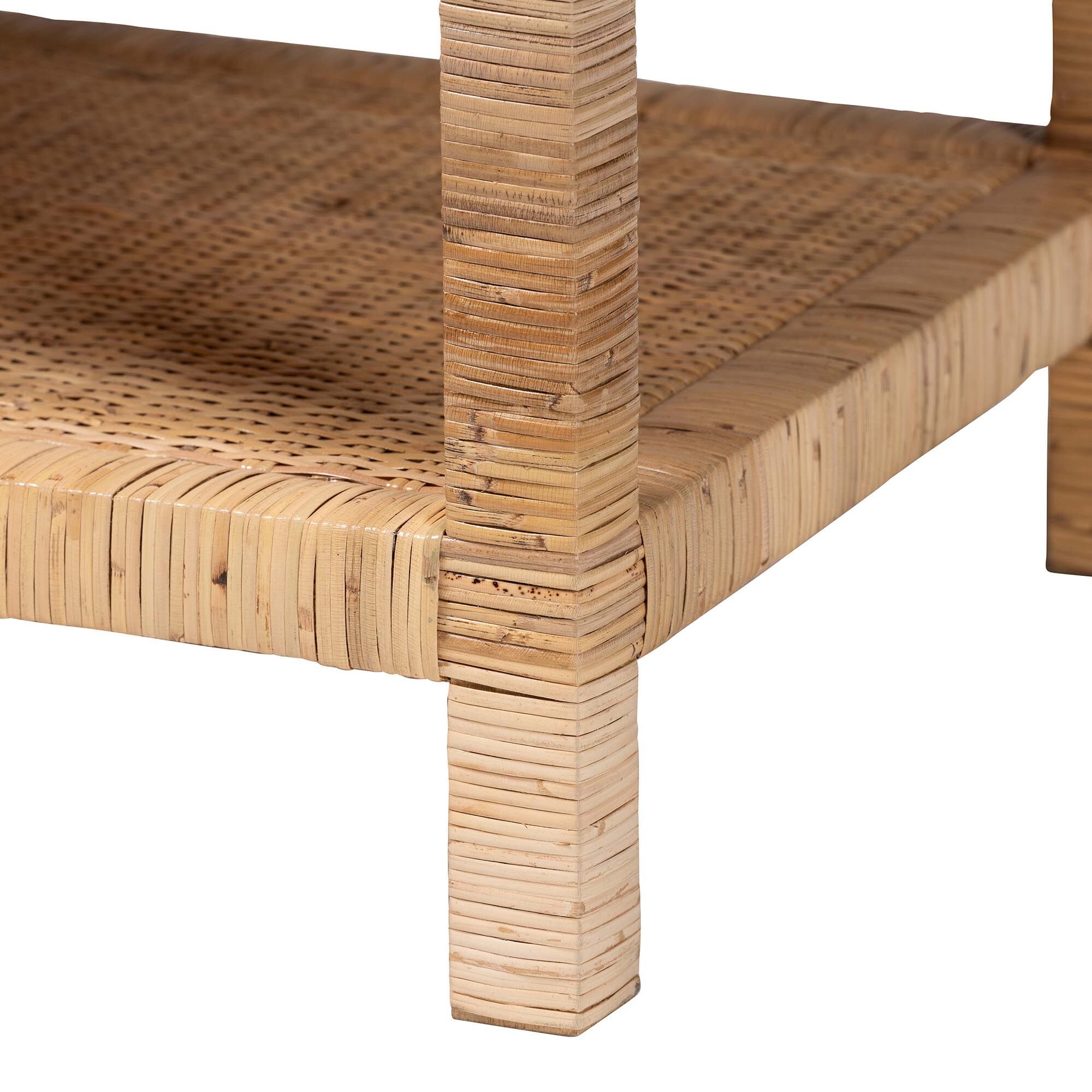 Kalimantan Bohemian Light Honey Rattan and Mahogany Wood Rectangle Coffee Table, HONEY, alternate image number 4