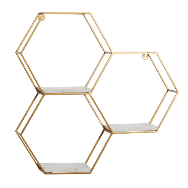 Gold Marble Contemporary Wall Shelf Wall Shelf, GOLD, hi-res image number null