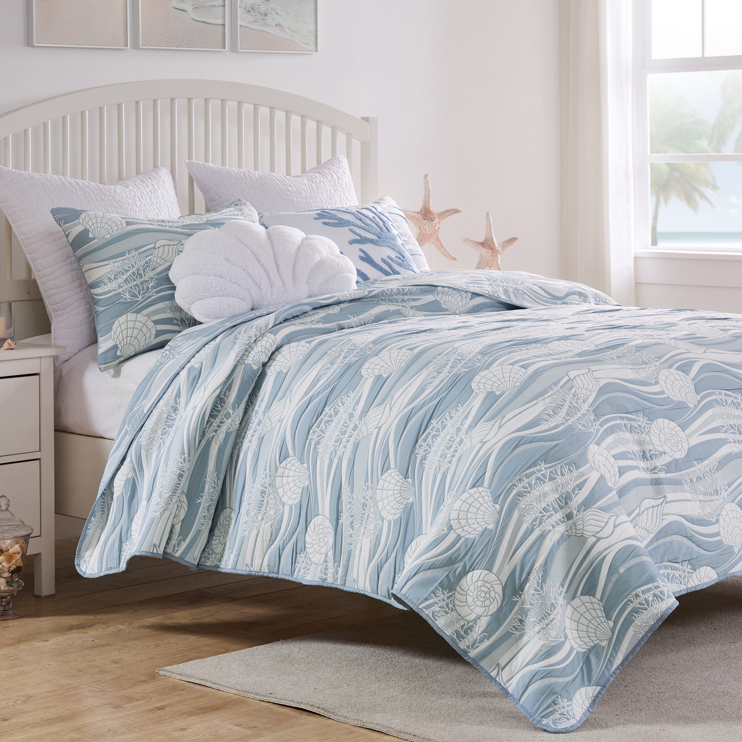 Greenland Home Fashions Dover Reversible Matelass&eacute; Coverlet Set, TIDAL BLUE, alternate image number 3
