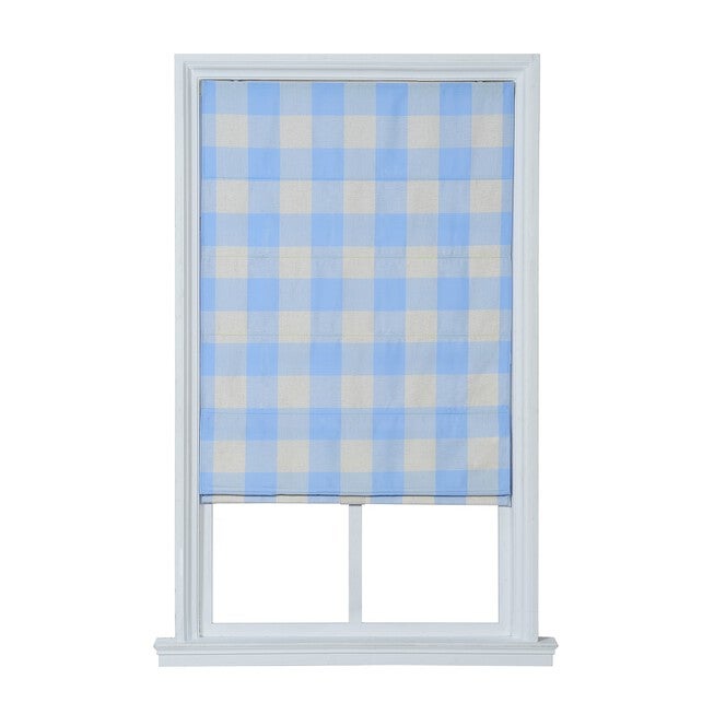 Cordless Plaid Flat Roman Shade, SKY BLUE, hi-res image number null