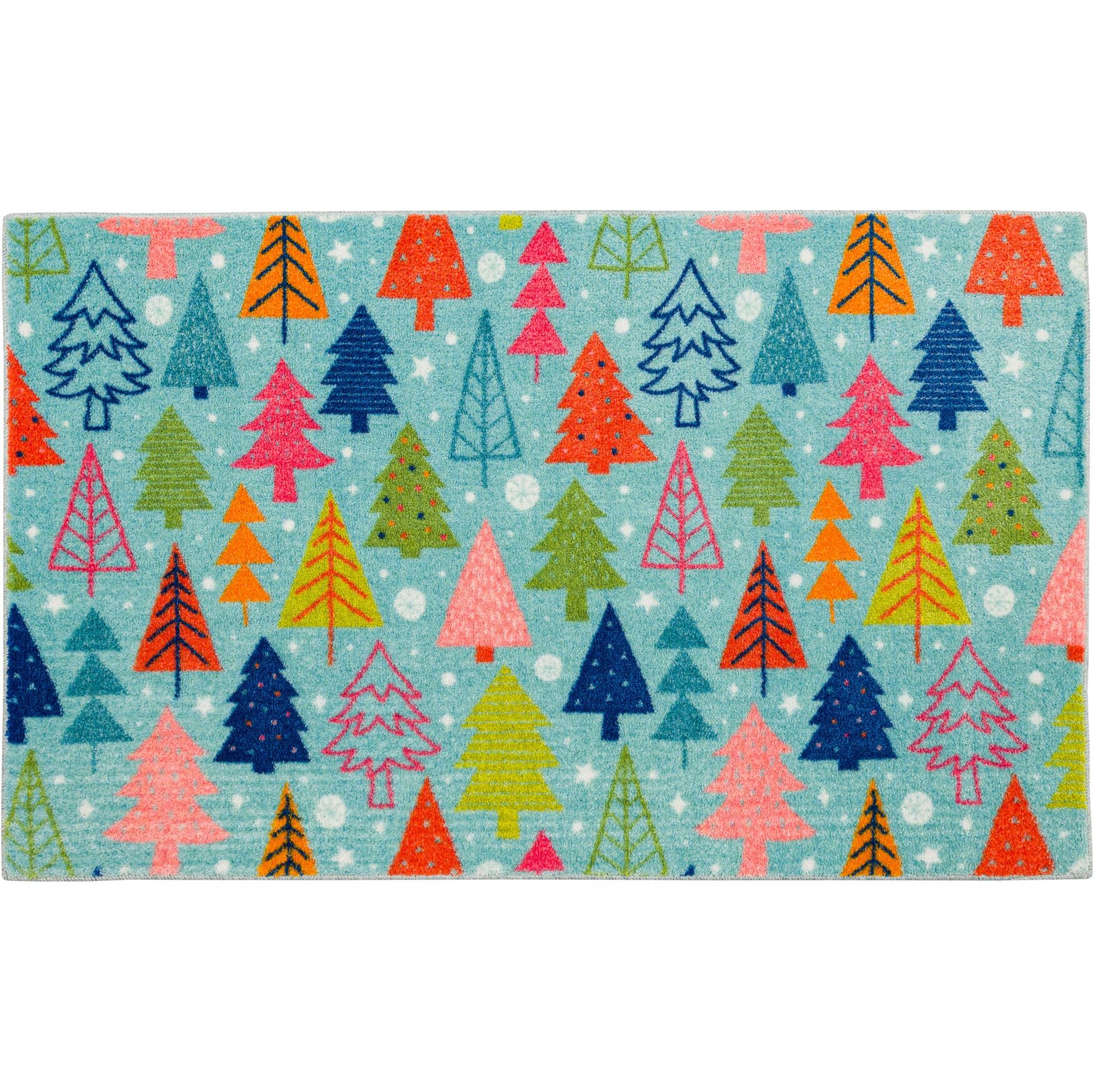 Seasonal Tree Scatter Kitchen Rug, Aqua | Brylane Home