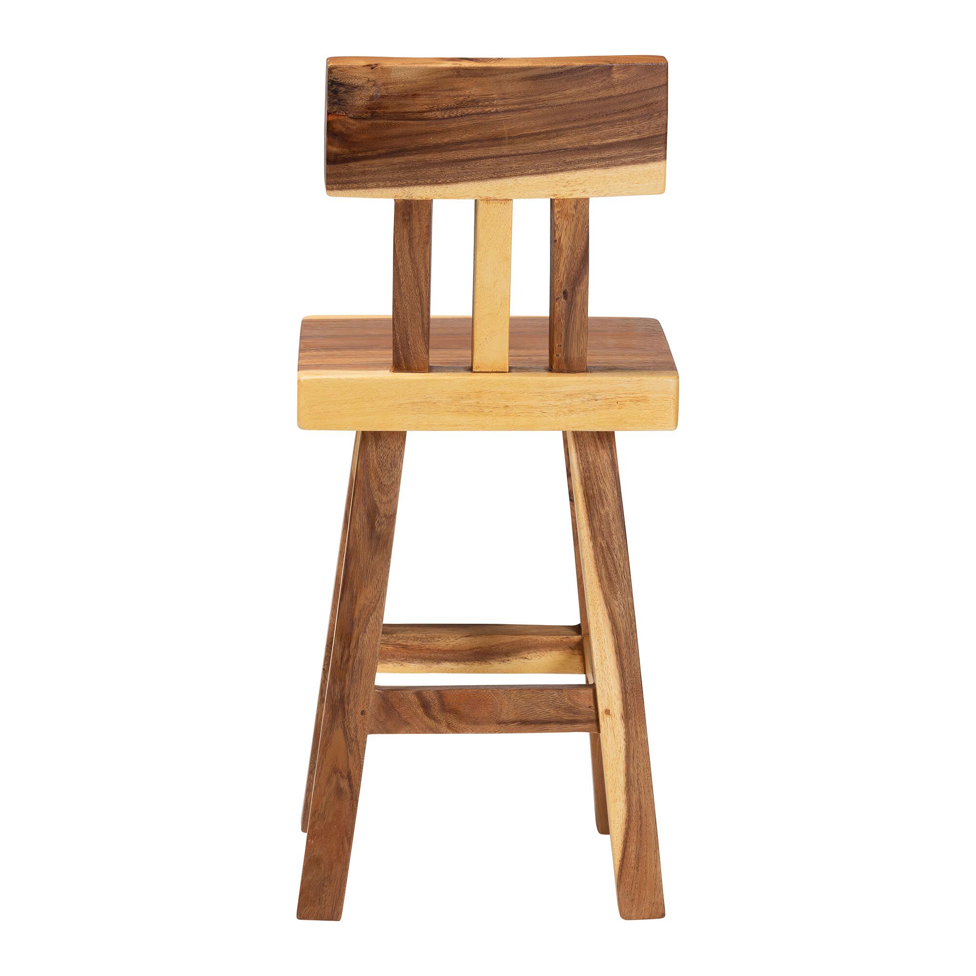 Luli Suar Wood Counter Stool - Handcrafted Solid Wood Stool with Backrest, BROWN, alternate image number 4