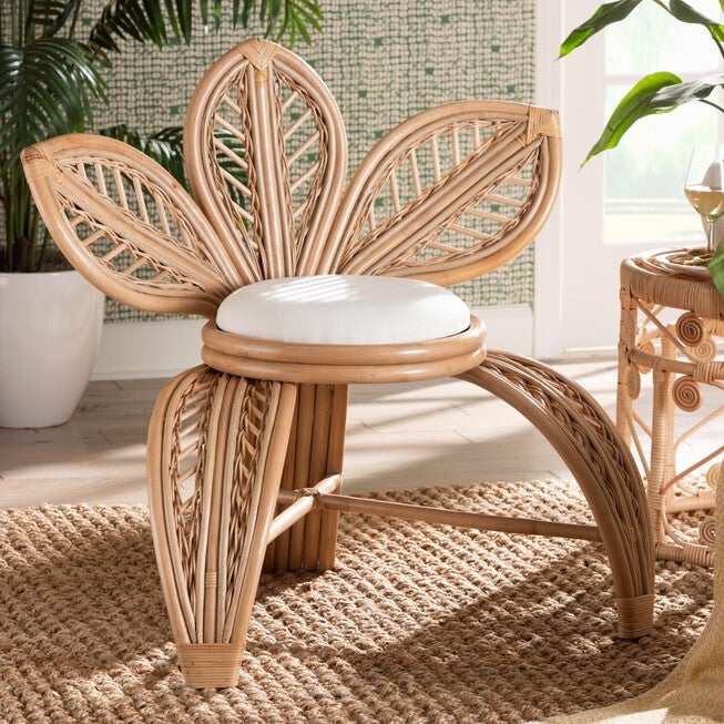 Gresham Modern Bohemian Natural Rattan Leaf Accent Chair, , alternate image number null