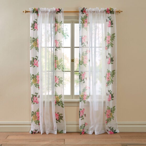 Bh Studio Flora Printed Voile Rod Pocket Panel Curtains Drapes