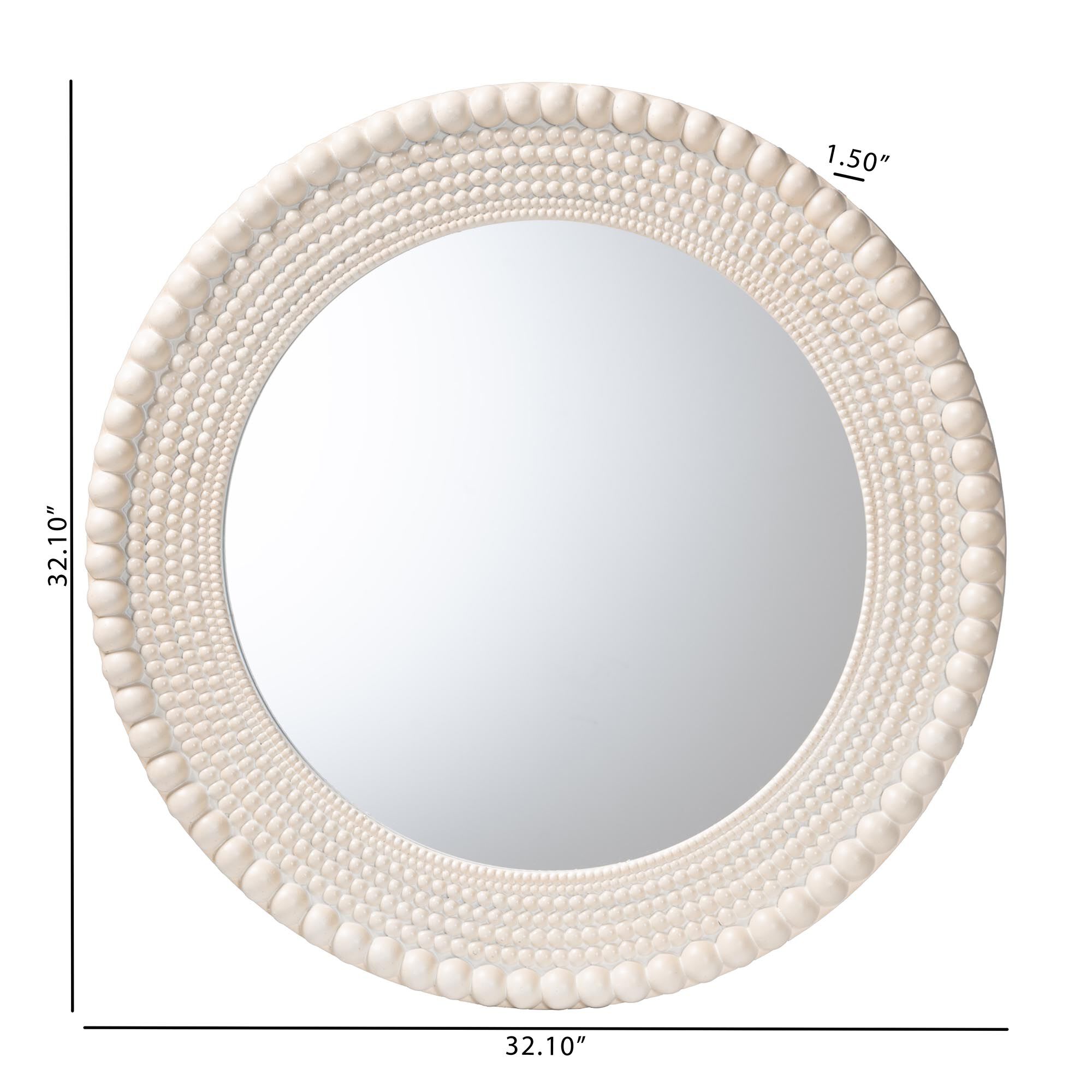 Grazia Modern Round Beaded-framed Accent Mirror in Pearl White, WHITE, alternate image number 4