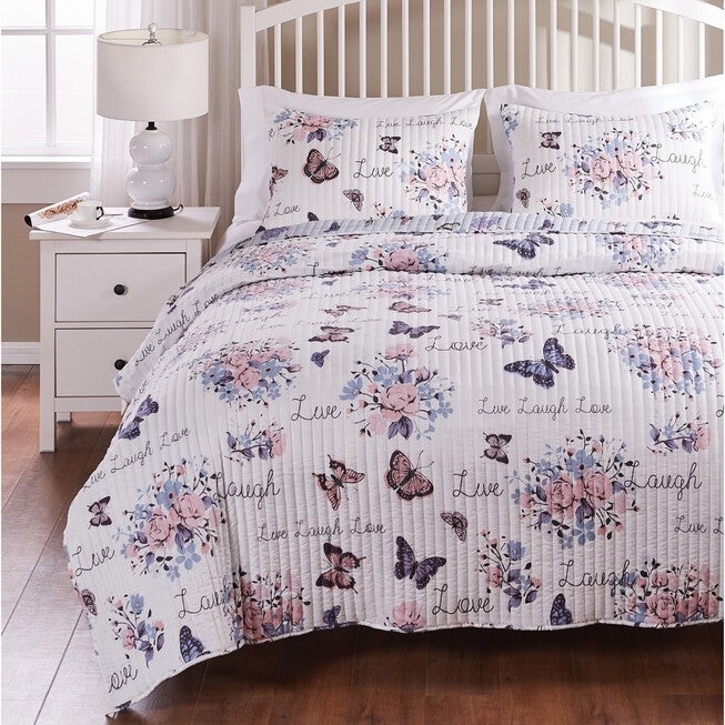 Garden Joy Quilt and Pillow Sham Set, WHITE, hi-res image number 0