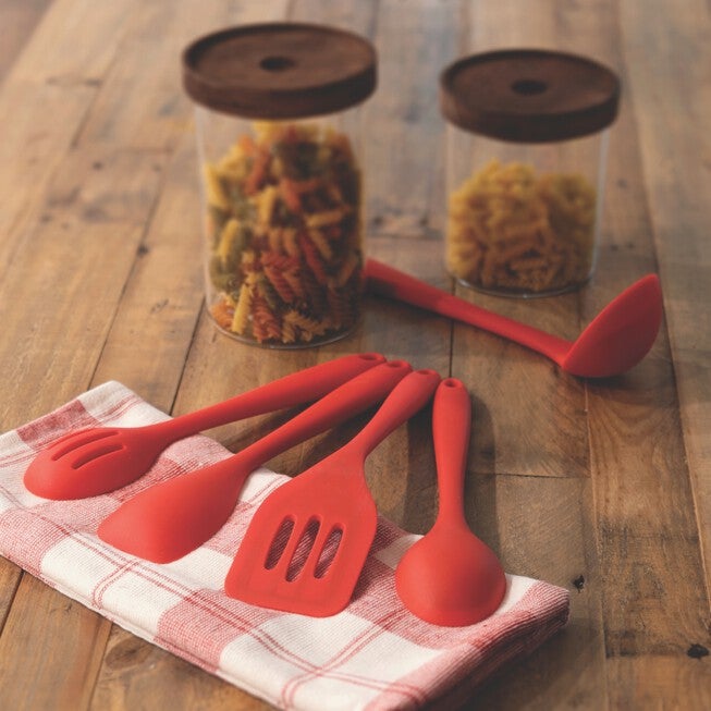 5-Piece Silicone Cooking Tools, RED, hi-res image number 0