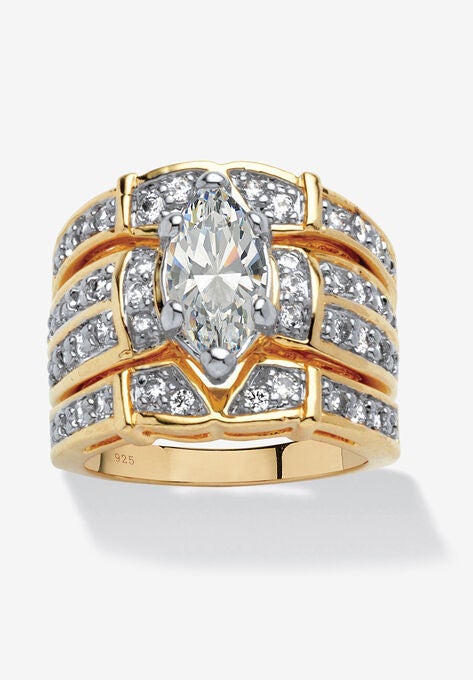 18K Yellow Gold over Sterling Silver Cubic Zirconia 3-Piece Bridal Set, GOLD, hi-res image number null