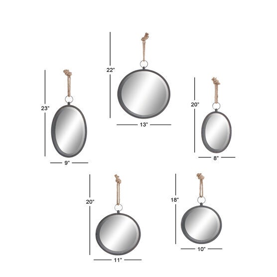 Set Of 5 Grey Metal Glam Wall Mirror, , alternate image number null