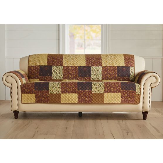 Printed Faux Patchwork Sofa Protector, BROWN GOLD
