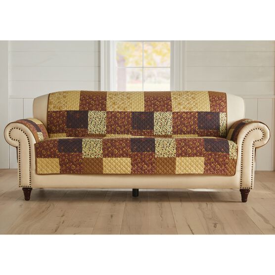 Printed Faux Patchwork Sofa Protector, BROWN GOLD