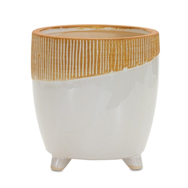 Pot w/Legs 7 inchesH Terra Cotta, BROWN/WHITE, hi-res image number null