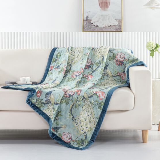 Pavona Velvet Garden Throw Blanket, JADE, hi-res image number null