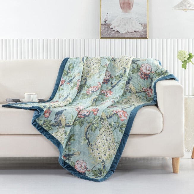 Pavona Velvet Garden Throw Blanket, JADE, hi-res image number 0