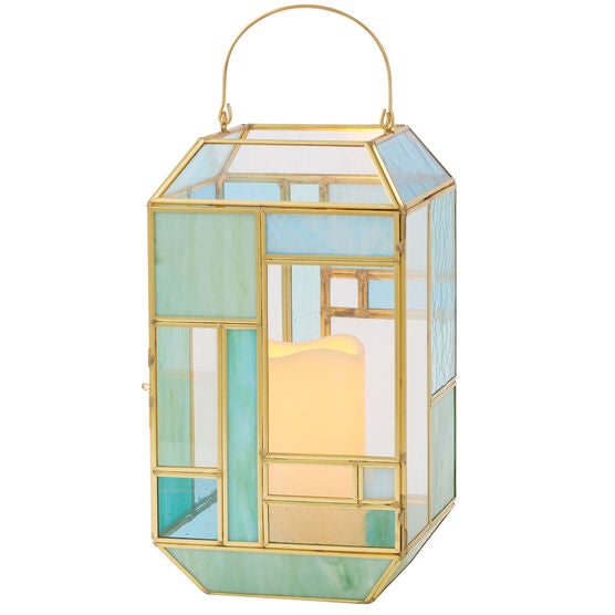11'H Mosaic Lantern , BLUE GREEN 11'H Mosaic Lantern , BLUE GREEN