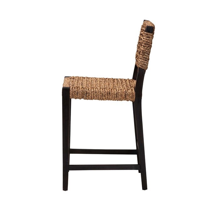Alise Modern Bohemian Dark Brown Mahogany Wood And Seagrass Counter Stool, , alternate image number null