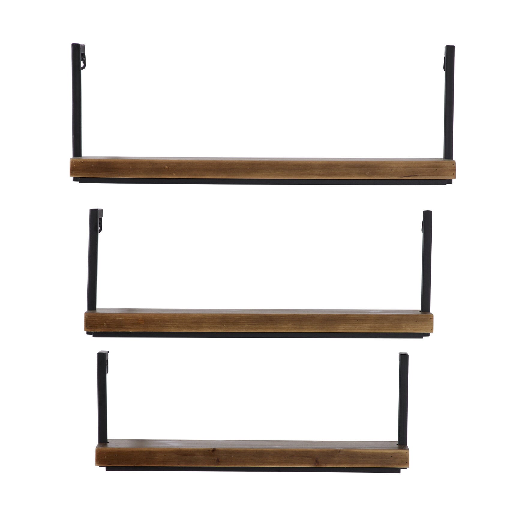 Industrial Set Of 3 Brown Wood Industrial Wall Shelf