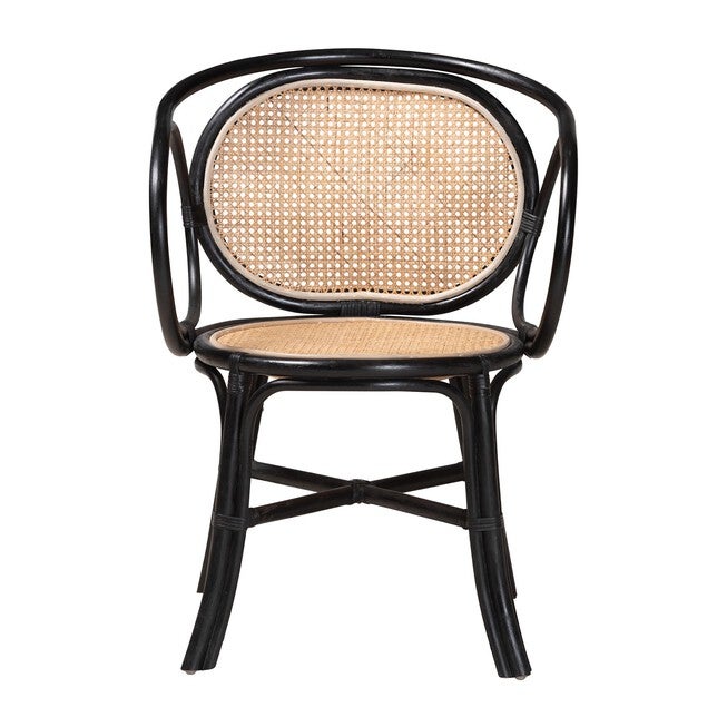 Palesa Modern Bohemian Two-Tone Black And Natural Brown Rattan Dining Chair, , alternate image number 10
