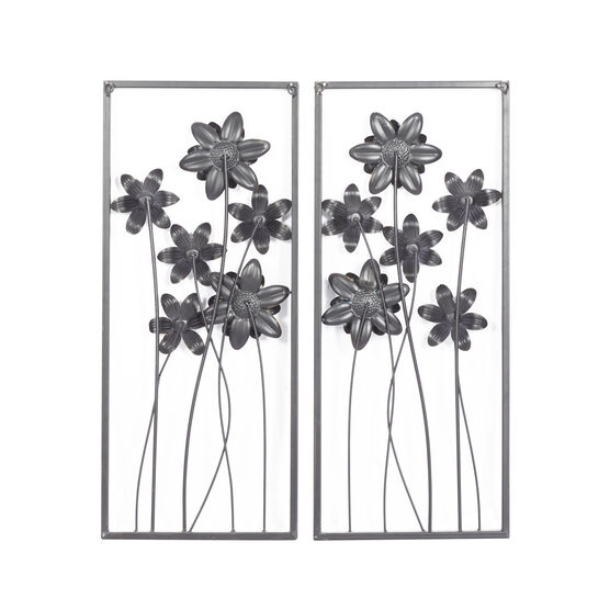 Set Of 2 Grey Metal Traditional Floral Wall Decor, , alternate image number null