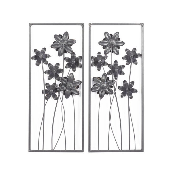 Set Of 2 Grey Metal Traditional Floral Wall Decor, , alternate image number 2
